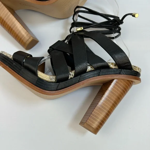 Calvin Klein Penelope Black Leather Strappy Lace-Up Block Heel Sandals 7 - Picture 11 of 14
